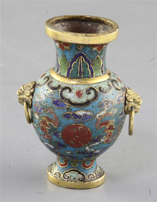 A Chinese cloisonne enamel and gilt bronze mounted miniature vase, 18th century, height 8cm
